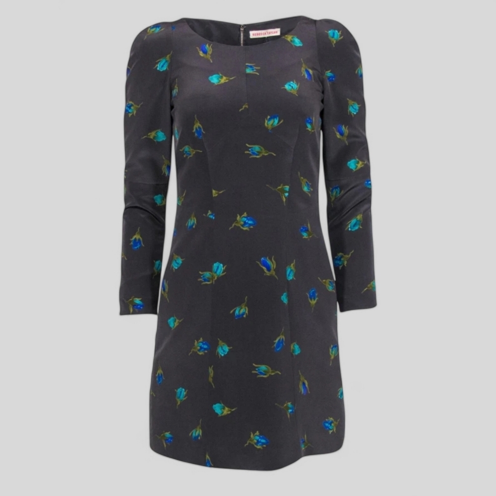 Runway REBECCA TAYLOR Silk Floral Puff Zipper Cuff Sheath Graphic Mini Dress 2